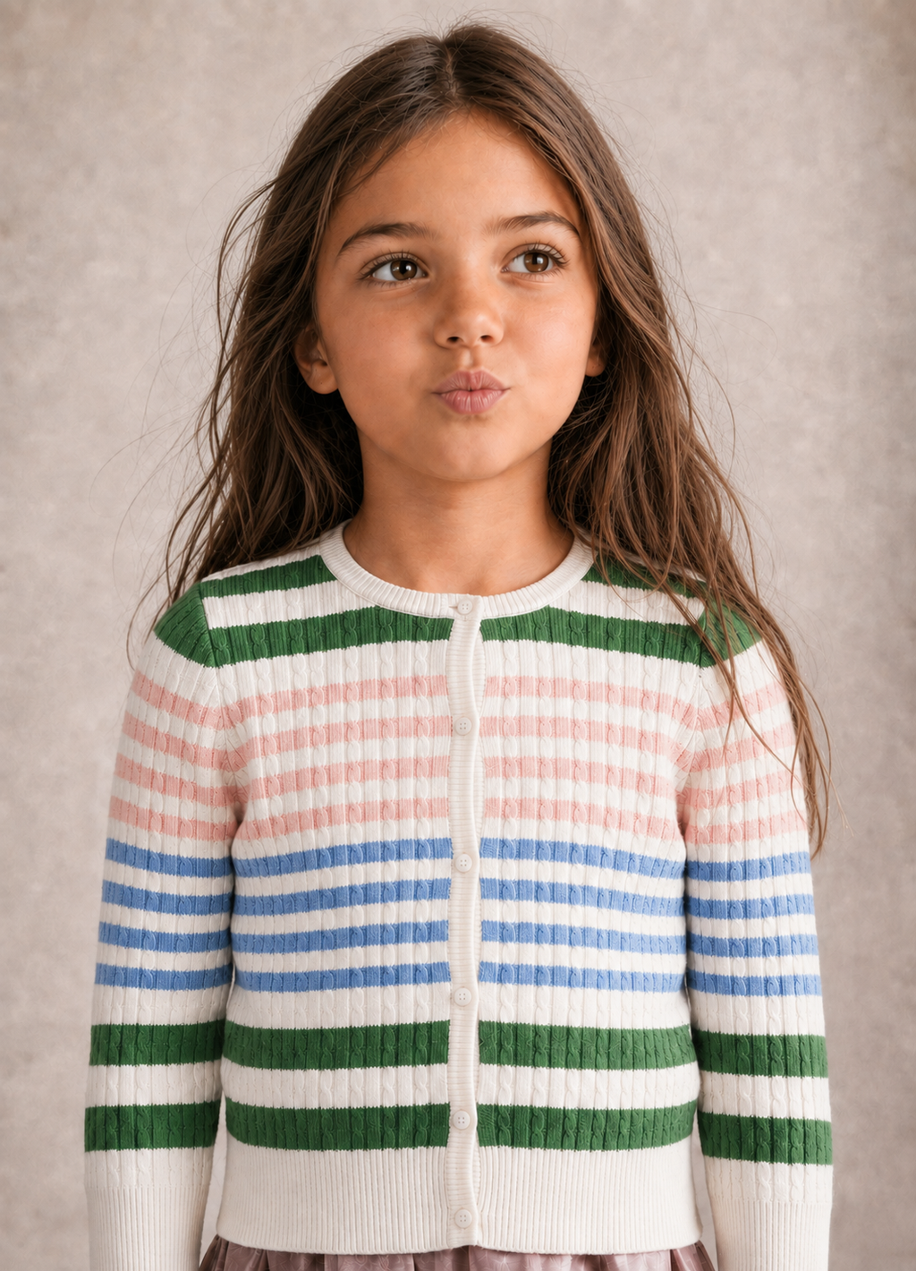 EVERE KIDS Unisex Wooly Saç Örgülü Çizgili Triko Hırka