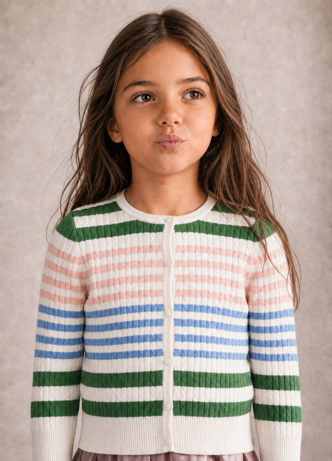 EVERE KIDS Unisex Wooly Saç Örgülü Çizgili Triko Hırka